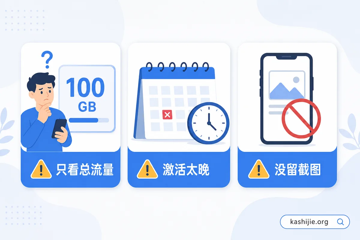 流量卡激活常见误区：只看总流量、激活太晚、没留截图 - kashijie.org