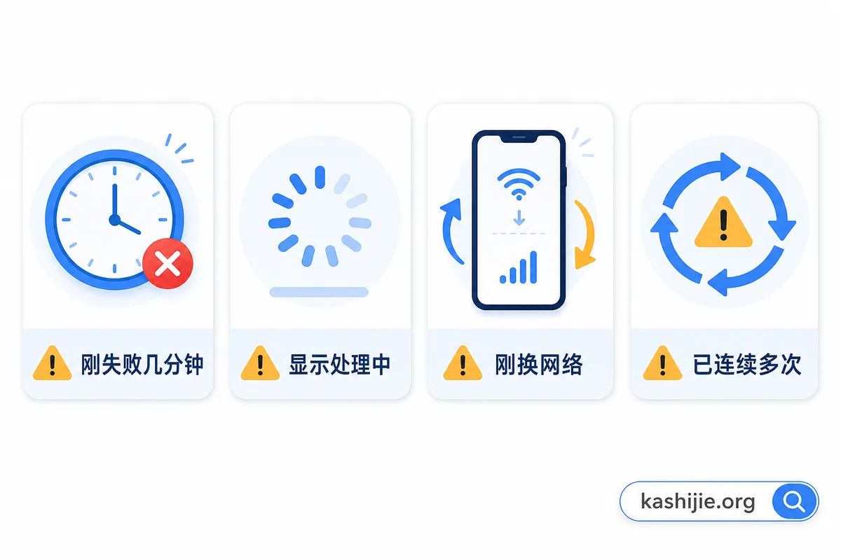 流量卡实名失败后不要马上重提的几种情况：刚失败几分钟、显示处理中、刚换网络、已连续多次 - kashijie.org